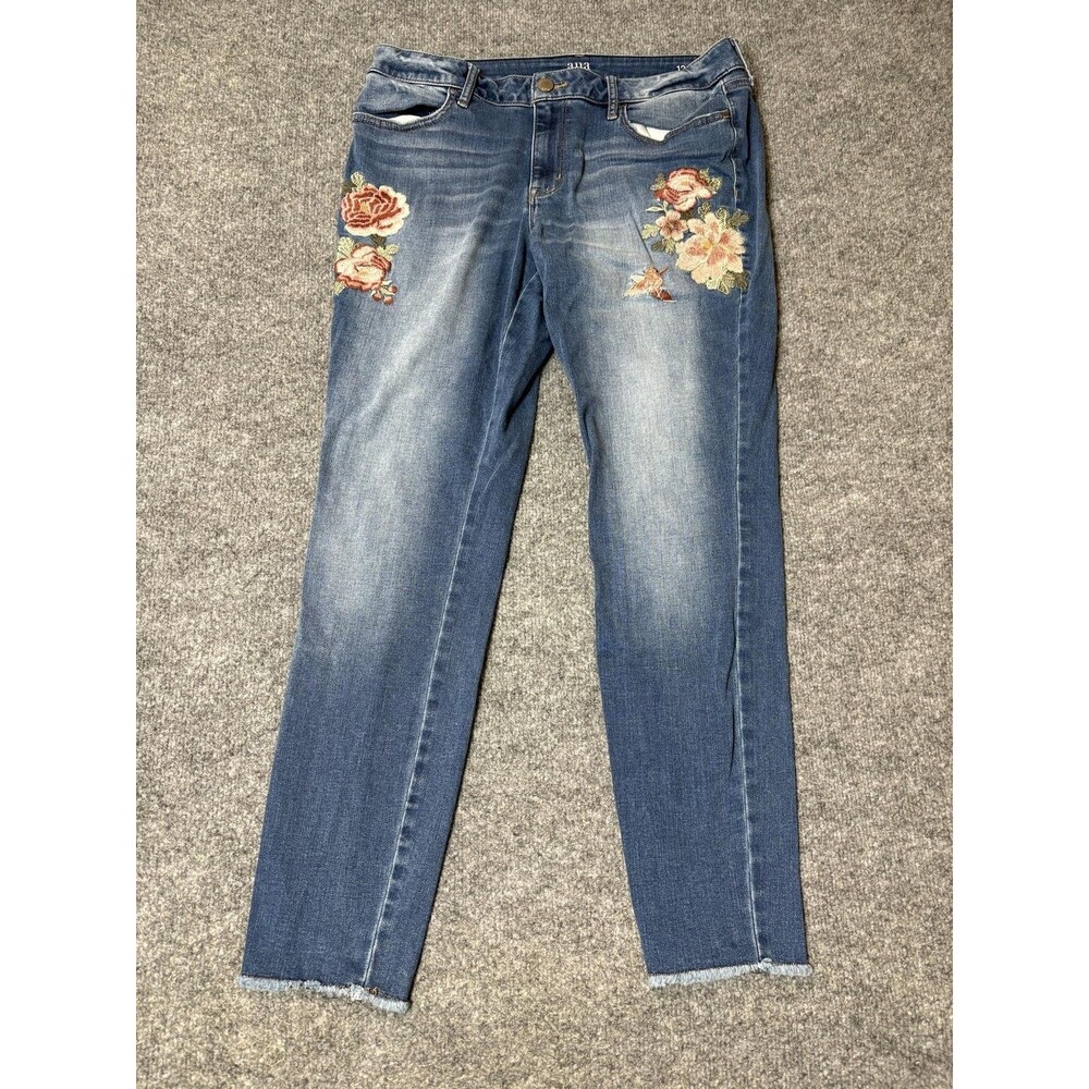 A.n.a A New Approach Jegging Jeans Womens 12 33x27 Blue Floral Embroidered Denim